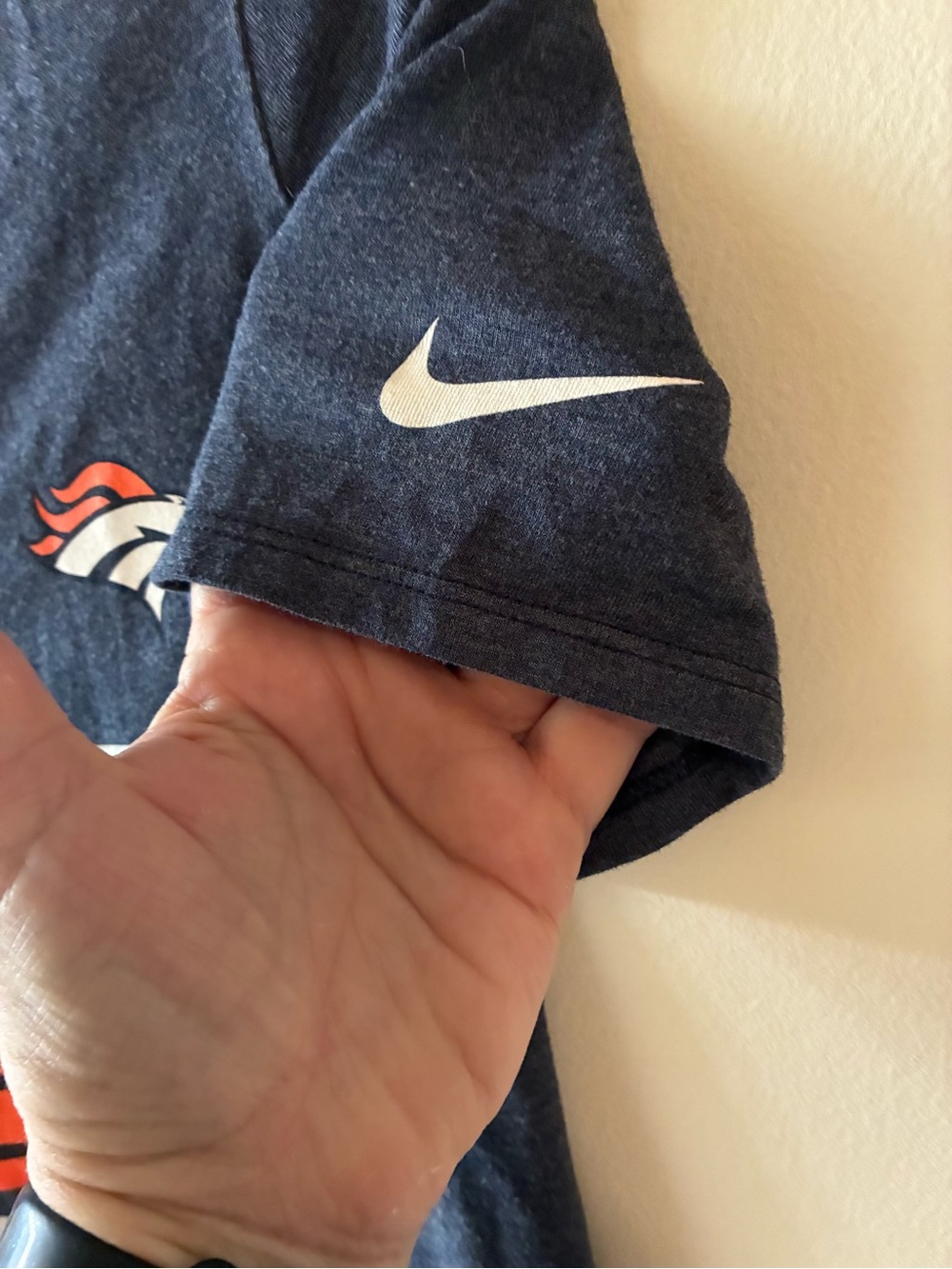 The Nike Tee Women’s Navy Denver Broncos V-Neck Tee with White & Orange Logos - Picture 3 of 6